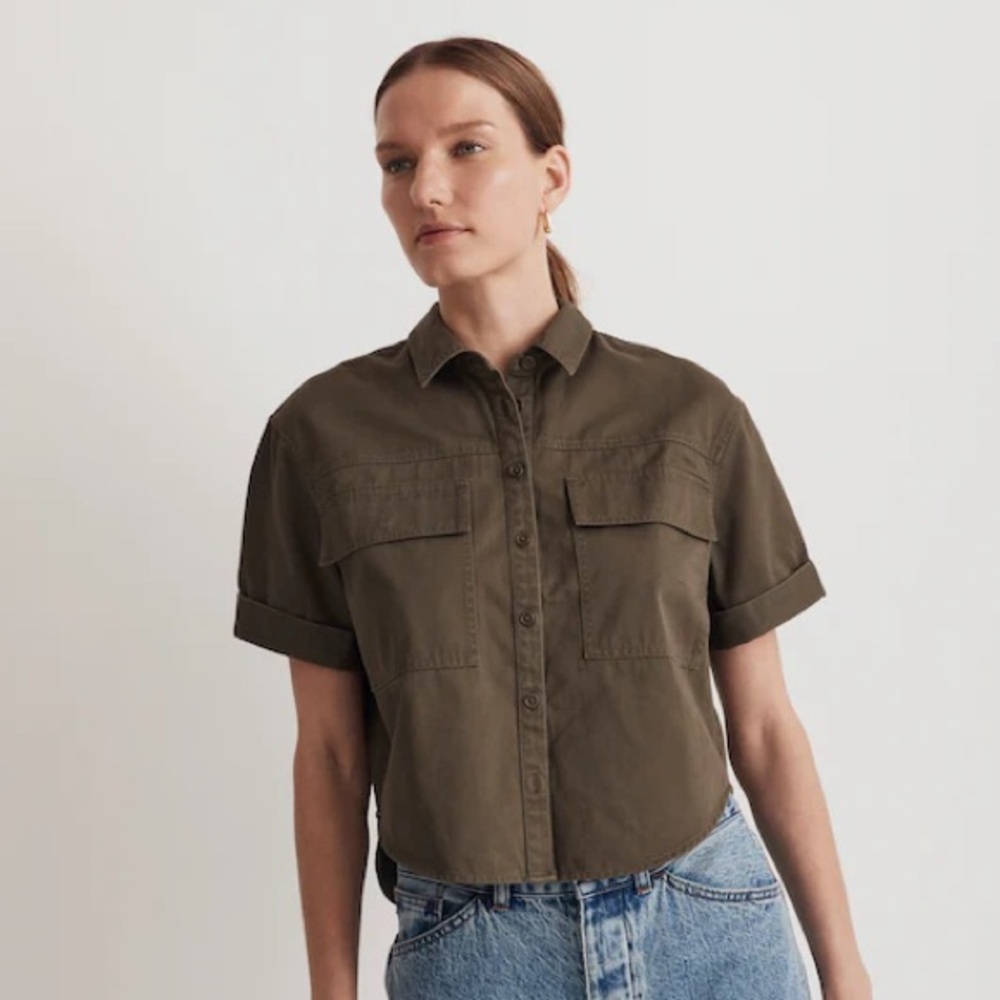 NWT Madewell Utility Button-Up Shirt in (Re)generative Chino Olive Green Medium